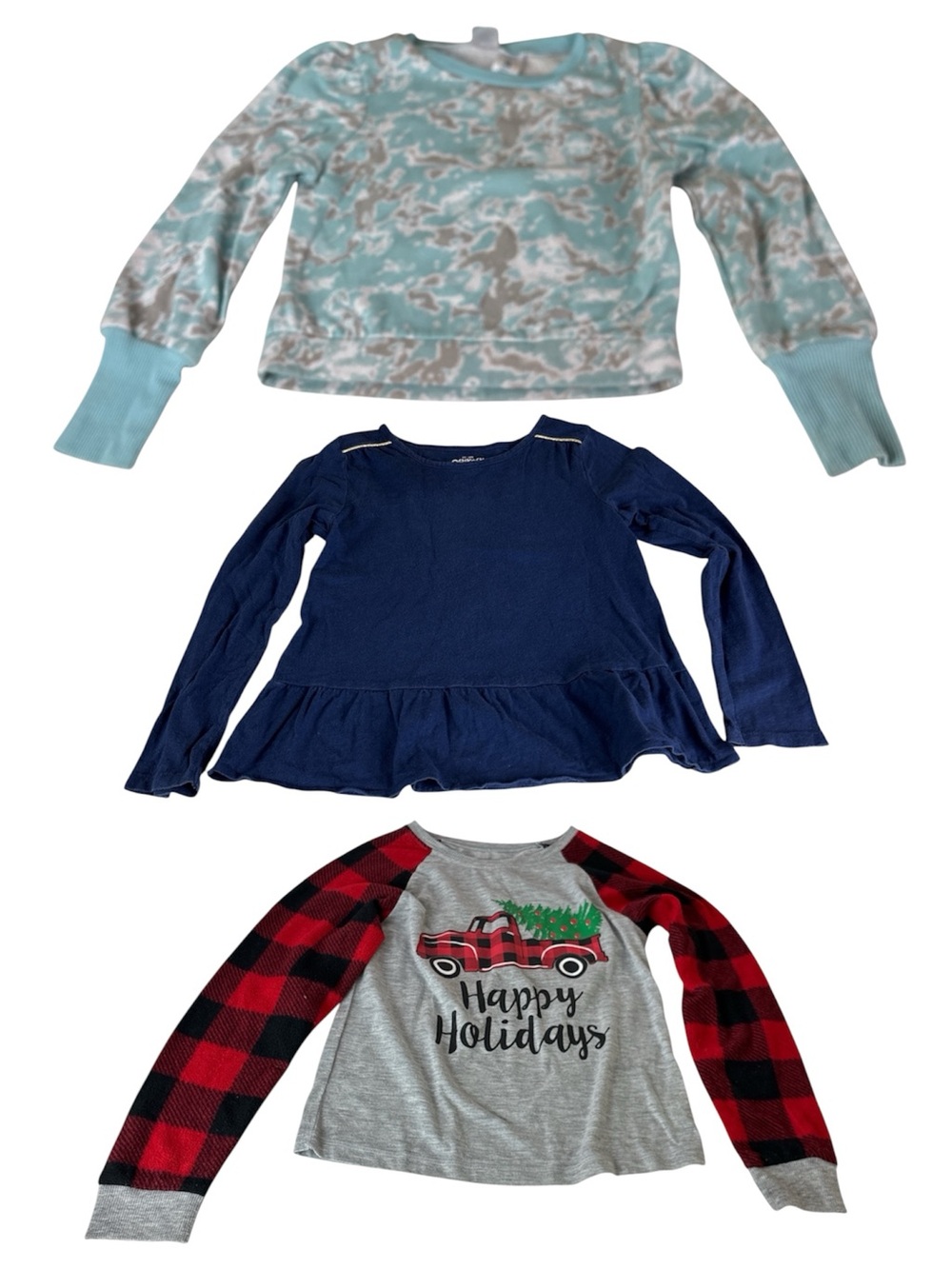 Oshkosh Navy Peplum Long-Sleeve  blue grey camouflage,plaid flannel Top 7
